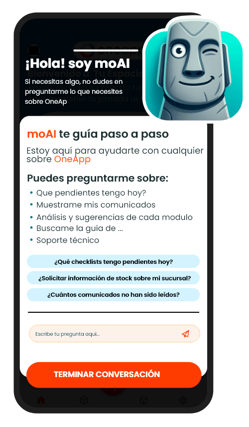 moAI en OneApp mejora el control y eficiencia con Inteligencia Artificial, facilitando auditorías de procesos en sucursales.